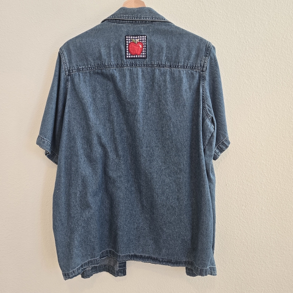 Bobbie Brooks Vintage Apple Pencil school denim button down shirt size XXL - Picture 3 of 10